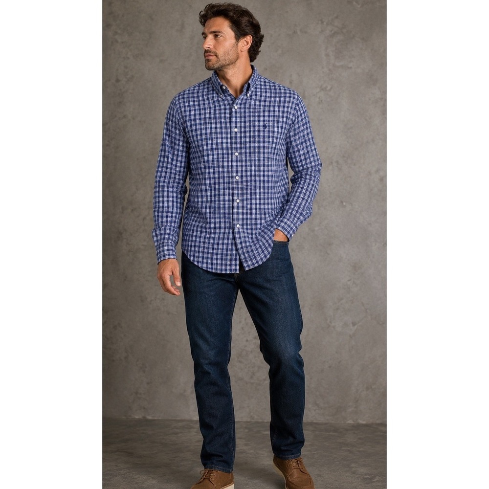 Ralph Lauren Mens XXL Blue Plaid Button Down Shirt Long Sleeve  Classic Fit
